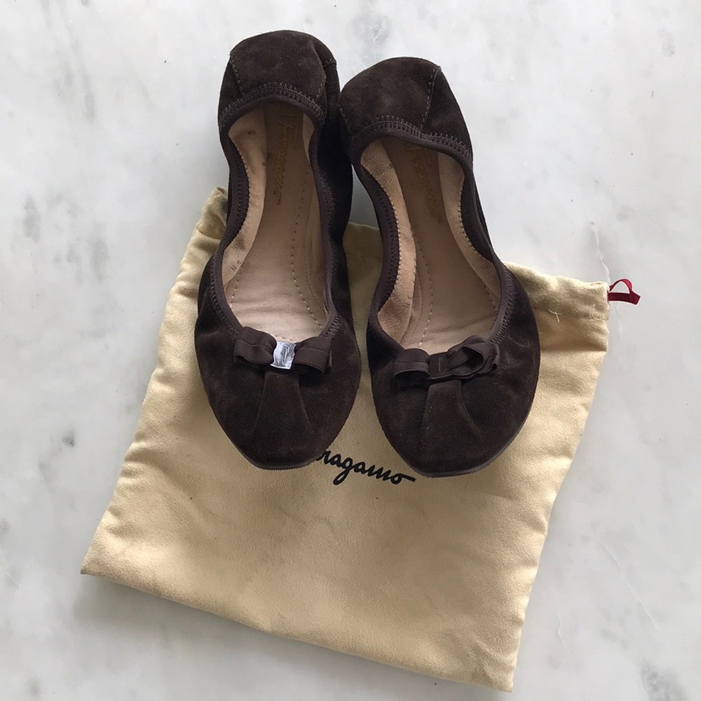 Ferragamo flats size 9 brown.